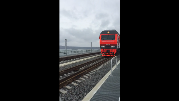 Едущий по Крымскому мосту двухэтажный поезд попал на видео