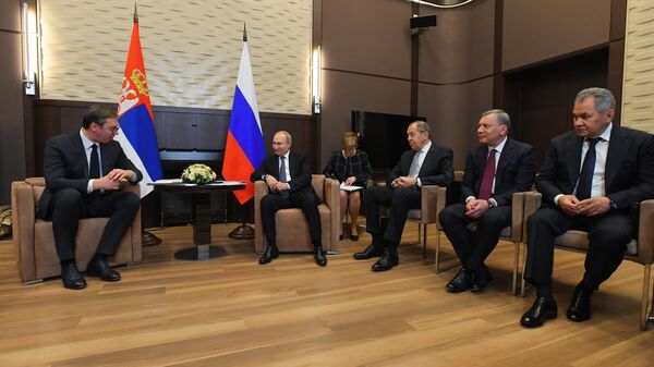 Президент РФ Владимир Путин и президент Сербии Александр Вучич во время встречи