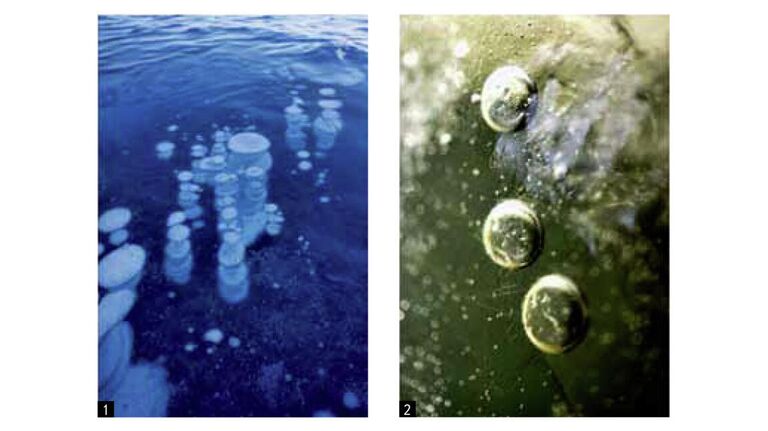 Пузырьки метана, вмороженные в лед