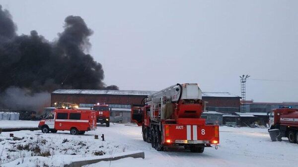 Пожар на складе с покрышками в поселке Большой Исток под Екатеринбургом 