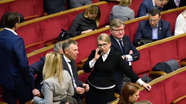 Лидер политической партии Батькивщина Юлия Тимошенко на заседании Верховной рады Украины в Киеве