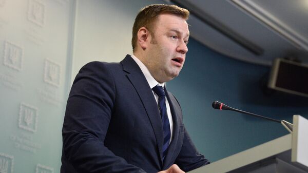 Министр энергетики и защиты окружающей среды Украины Алексей Оржель во время брифинга в Киеве