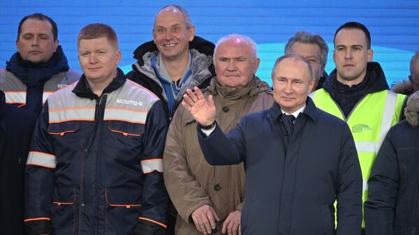 Президент РФ Владимир Путин на церемонии открытия движения по железнодорожной части Крымского моста