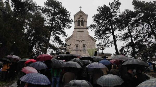 Акция протеста против законопроекта о свободе вероисповедания в Никшиче, Черногория. 21 декабря 2019