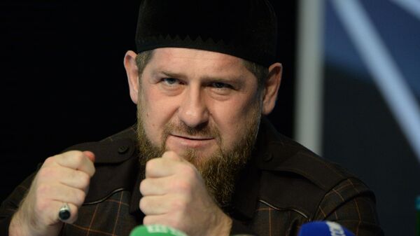 Глава Чеченской Республики Рамзан Кадыров на пресс-конференции в студии телеканала Грозный