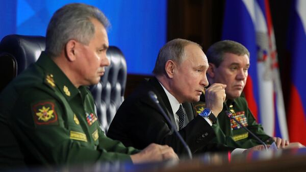 Верховный главнокомандующий, президент РФ Владимир Путин на ежегодном расширенном заседании коллегии министерства обороны РФ. 24 декабря 2019