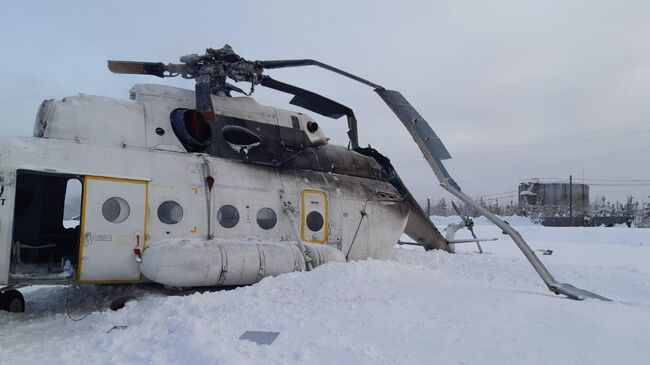 Место жесткой посадки вертолета Ми-8 в Красноярском крае. 25 декабря 2019