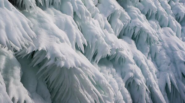 Лед на деревьях возле озера Байкал