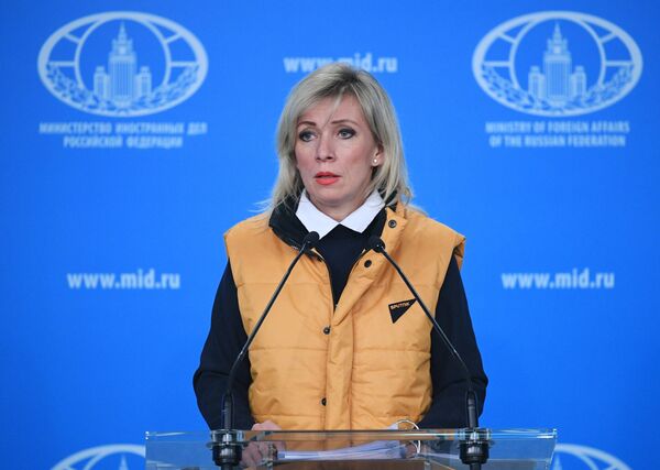 Официальный представитель Министерства иностранных дел России Мария Захарова во время брифинга в Москве