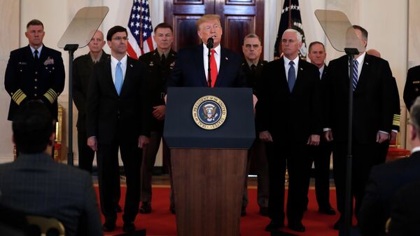 Президент США Дональд Трамп во время обращения к нации из Белого дома в Вашингтоне. 8 января 2020