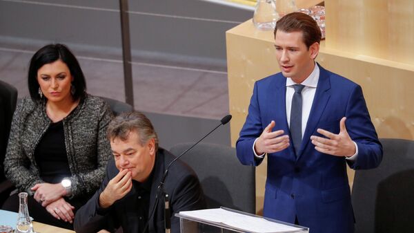 Канцлер Австрии Себастьян Курц во время выступления на заседании парламента