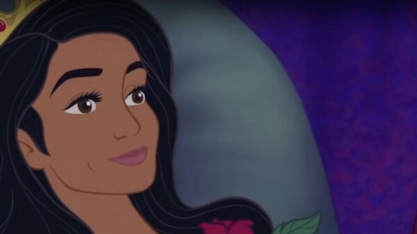 Скриншот видео, на котором режиссер короткометражек Ли Локлер заменил героев мультфильма Спящая красавица на себя и свою девушку