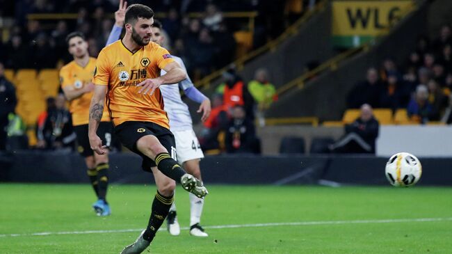 Soccer Football - Europa League - Group K - Wolverhampton Wanderers v Besiktas - Molineux Stadium, Wolverhampton, Britain - December 12, 2019  Wolverhampton Wanderers' Patrick Cutrone scores a disallowed goal  REUTERS/David Klein