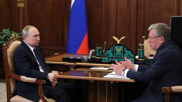  Президент РФ Владимир Путин и председатель Счётной палаты РФ Алексей Кудрин во время встречи