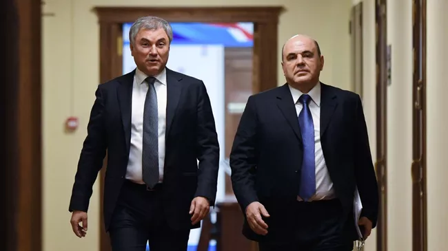 Кандидат на пост премьер-министра РФ Михаил Мишустин и председатель Государственной Думы РФ Вячеслав Володин