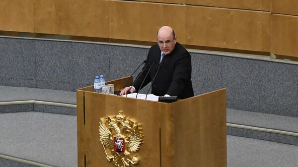 Кандидат на пост премьер-министра РФ Михаил Мишустин выступает на пленарном заседании Государственной Думы РФ