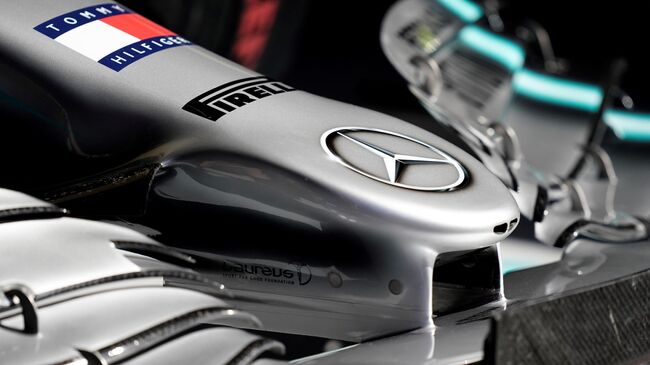 The Mercedes star logo is seen on a car of the Mercedes F1 team in the pits during the second practice session at the Spa-Francorchamps circuit in Spa on August 30, 2019 ahead of the Belgian Formula One Grand Prix. -  (Photo by Kenzo TRIBOUILLARD / AFP)