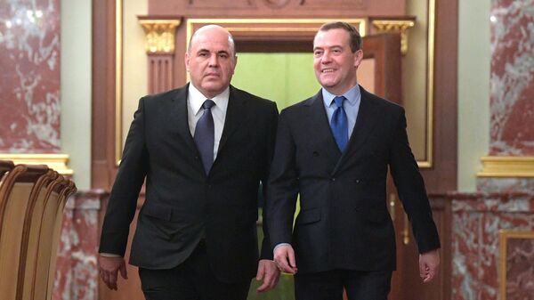 Председатель правительства РФ Михаил Мишустин и заместитель председателя Совета безопасности РФ Дмитрий Медведев