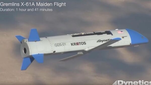 Скриншот видео первого полета беспилотника X-61A Gremlin