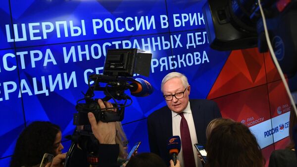 Сергей Рябков отвечает на вопросы журналистов после пресс-конференции, посвященной началу председательства России в БРИКС в 2020 году. 20 января 2020