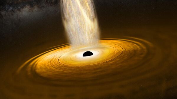 Так в представлении художника выглядит поток вещества, поглощаемый черной дырой IRAS 13224–3809