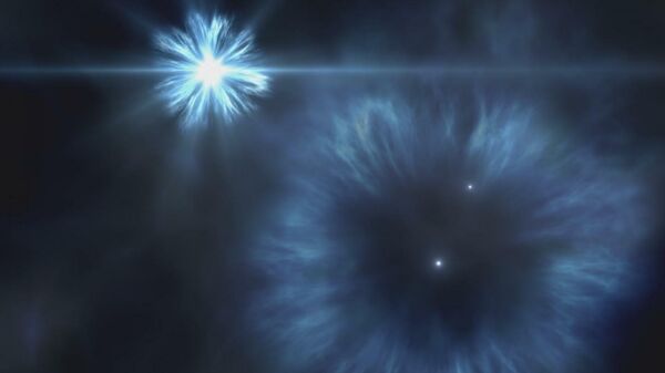 Так в представлении художника выглядят взрывы сверхновых первых массивных звезд, в результате которых сформировалась звезда J0815+4729