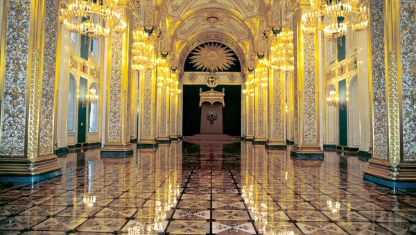 Андреевский зал Большого Кремлевского дворца, где пройдет инаугурация президента