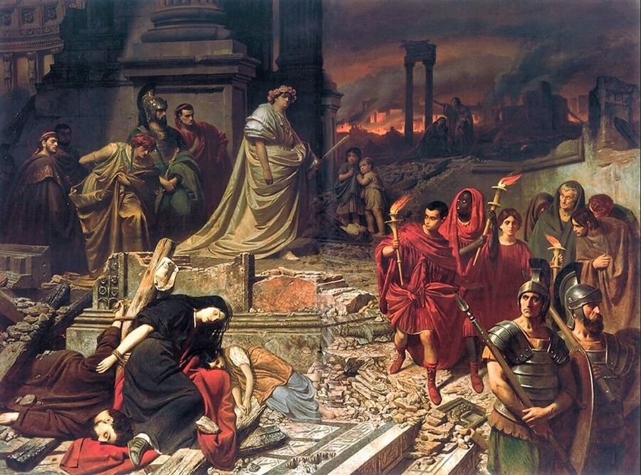 Карл Теодор фон Пилоти. Нерон смотрит на горящий Рим (ок. 1861 года)