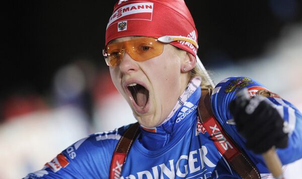 Екатерина Юрьева во время спринтерской гонки на 7,5 км на четвертом этапе Кубка мира в немецком Оберхофе