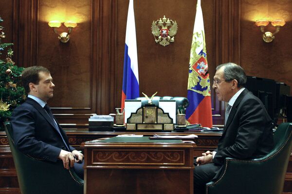 Встреча президента РФ Д.Медведева с главой МИД С.Лавровым. Архив
