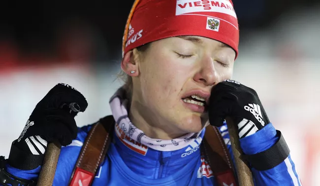 Екатерина Юрьева после выигрыша спринта на четвертом этапе Кубка мира