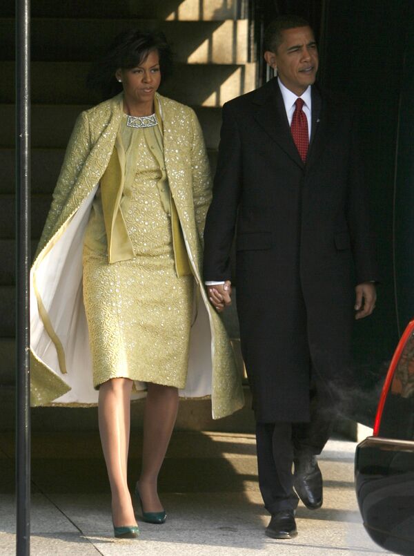 Президент США Барак Обама с супругой Мишель перед церемонией инаугурации