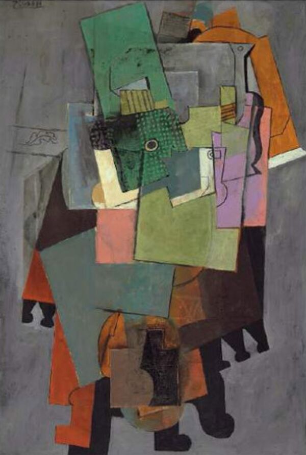 Пабло Пикассо (1878-1973). Музыкальные инструменты на столике, 1914