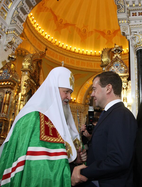 Президент РФ Д.Медведев на церемонии интронизации Патриарха Московского и всея Руси Кирилла