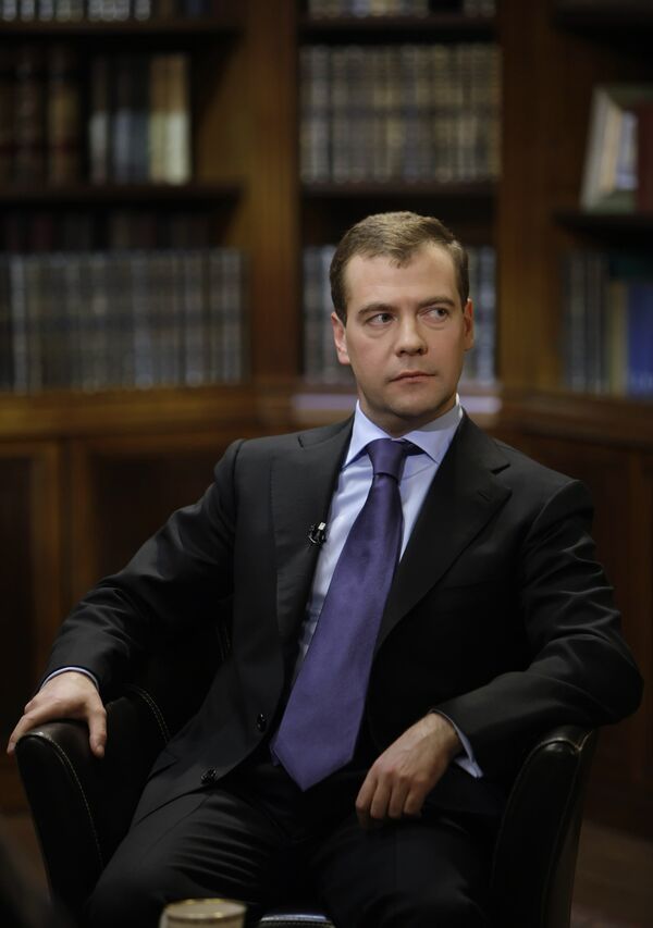 Президент России Дмитрий Медведев дал интервью Первому каналу