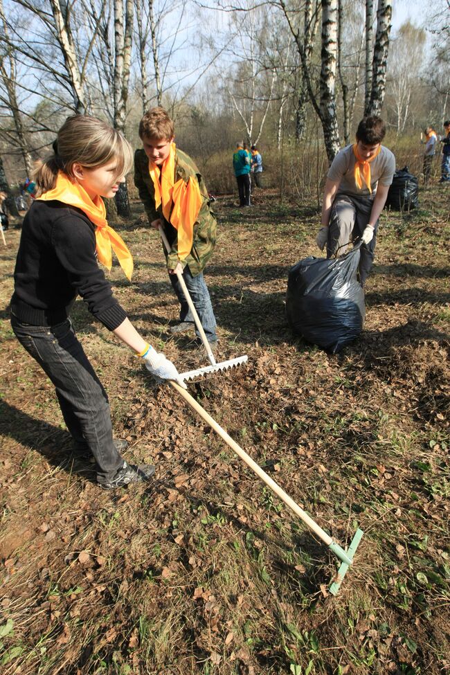 В Бирюлевском дендропарке во время первого субботника