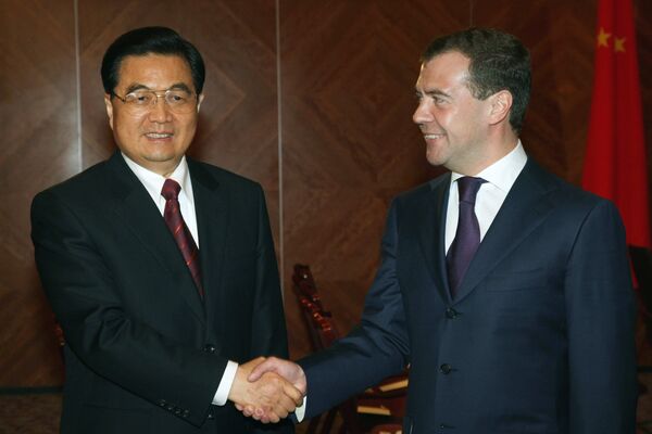 Встреча президента России Дмитрия Медведева с председателем КНР Ху Цзиньтао