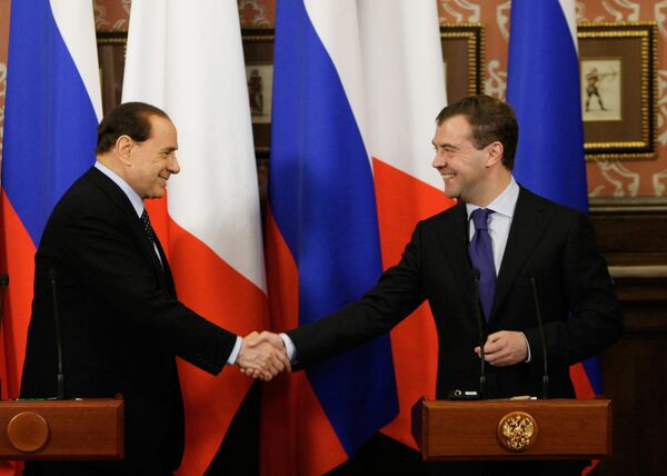 Пресс-конференция президента РФ Д. Медведева и премьер-министра Италии С. Берлускони