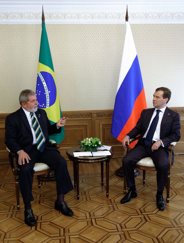 Беседа президента России Дмитрия Медведева с президентом Бразилии Луисом Лулой да Силва