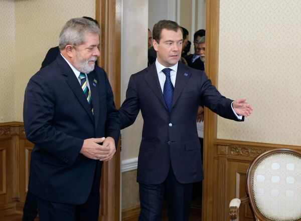 Беседа президента России Дмитрия Медведева с президентом Бразилии Луисом Лулой да Силва