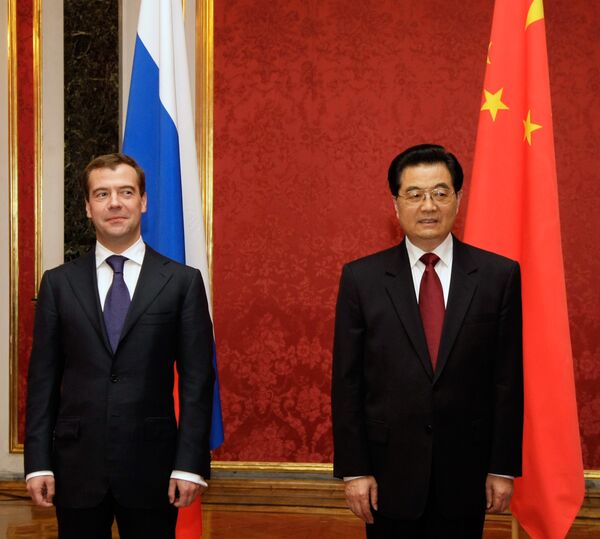  Президент России Дмитрий Медведев и председатель Китайской Народной Республики Ху Цзиньтао 