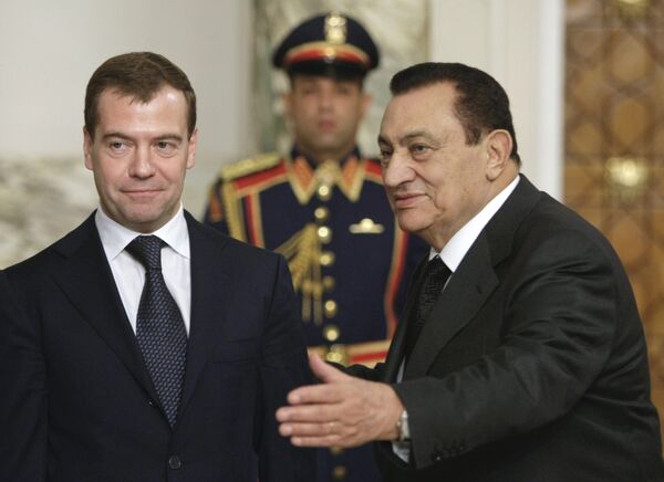 Дмитрий Медведев и Хосни Мубарак на совместной пресс-конференции по итогам российско-египетских переговоров