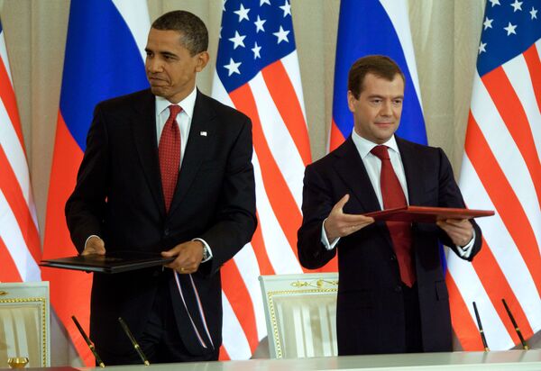 Президент РФ Дмитрий Медведев и президент США Барак Обама
