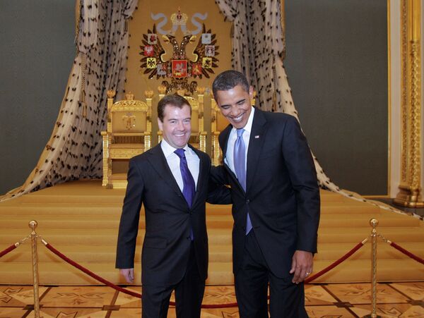 Президент РФ Дмитрий Медведев и президент США Барак Обама. Архив