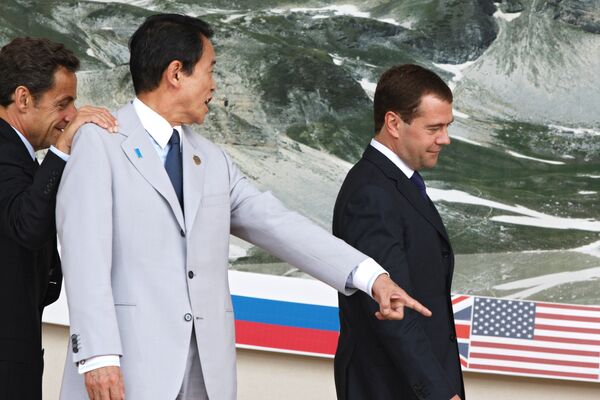 Дмитрий Медведев и Таро Асо на саммите большой восьмерки G8-2009