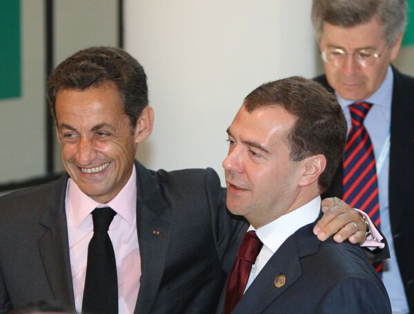 Президент России Дмитрий Медведев и президент Франции Николя Саркози. Архив