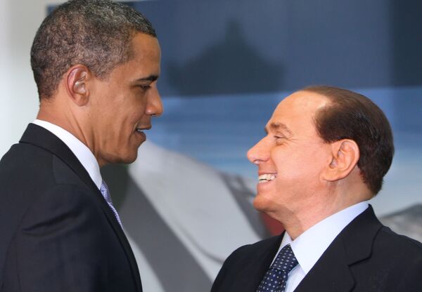 Барак Обама и Сильвио Берлускони на саммите большой восьмерки-2009
