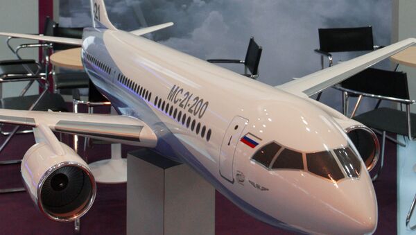 Макет пассажирского самолета МС-21. архивое фото