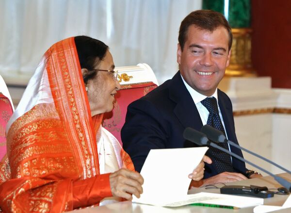 Президенты России и Индии Дмитрий Медведев и Пратибха Патил