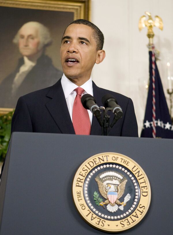 Президент США Барак Обама во время выступления в Вашингтоне. Архив.